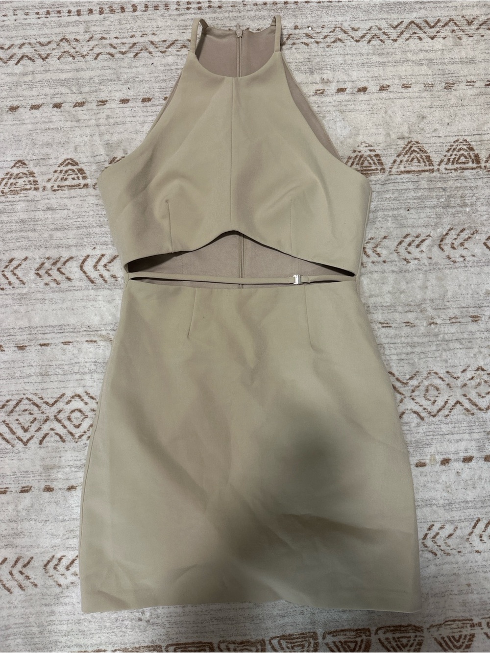 Zara Beige High-Neck Cutout Mini Dress